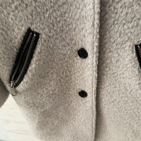 Andrew Marc Gray Wool and Alpaca Coat with Leather Trim - Picture 4 of 9